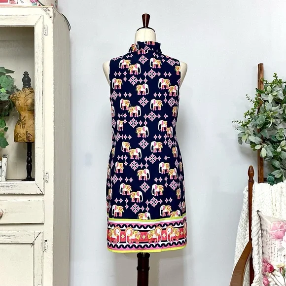 Crown& Ivy Elephant Print Sleeveless Shift Dress Navy Size 6 - Picture 7 of 10
